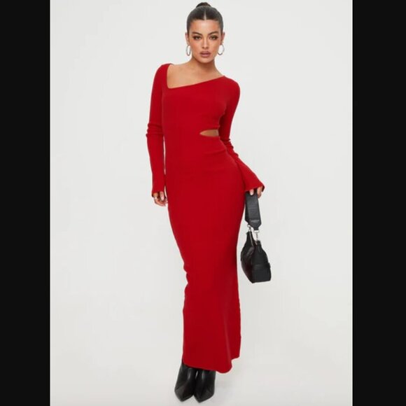Princess Polly Whitley Red Cut Out Knit Maxi Dress XS/S - Picture 5 of 12